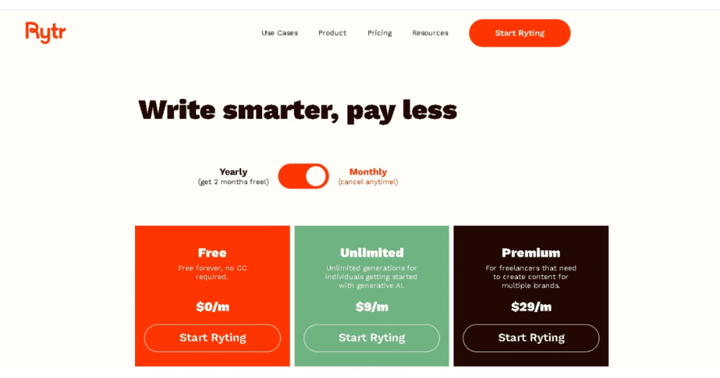 Ai Writing Tools Rytr Pricing
