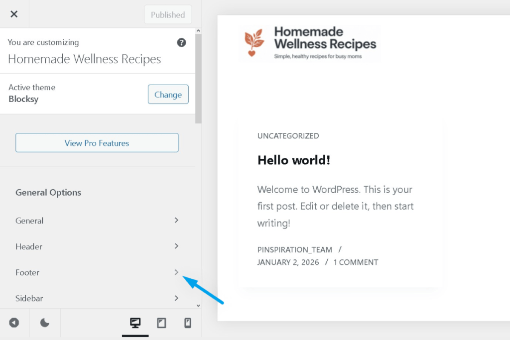 A vibrant screenshot of a customizable footer panel in a WordPress theme, showcasing various design options like color palettes, typography settings, and layout adjustments, all organized in a user-friendly interface that allows seamless personalization of a website's footer.