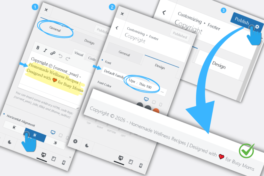 A sleek, modern website footer design featuring elegant typography and subtle icons, showcasing copyright information alongside navigation links, all presented in a polished layout with a contemporary color scheme.