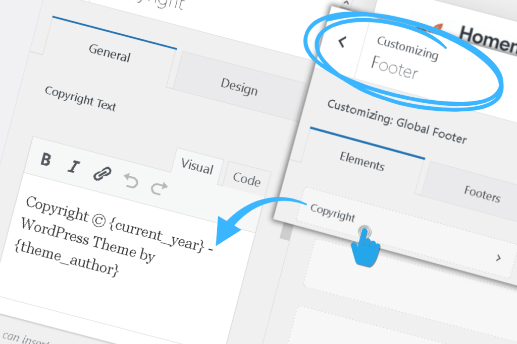 A sleek, modern footer design featuring copyright text and a minimalistic aesthetic, presented on a clean white background. The footer is framed with subtle lines, showcasing a harmonious balance of typography and negative space. The design reflects a contemporary web aesthetic perfect for a professional website.