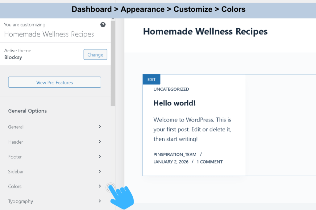 A vibrant interface showcasing WordPress Blocksy theme settings, with colorful typography options laid out in a user-friendly panel. Each section highlights various font styles and color swatches, inviting users to customize their website’s aesthetic.