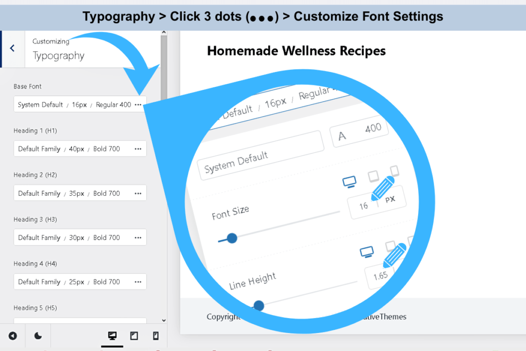 A vibrant screen displays the WordPress typography settings interface, showcasing various customizable font options and styles. The layout is organized, featuring dropdown menus for headings, body text, and other elements, all designed to enhance the aesthetic appeal of a website. A user-friendly design invites exploration and personalization of text elements for a unique online presence.