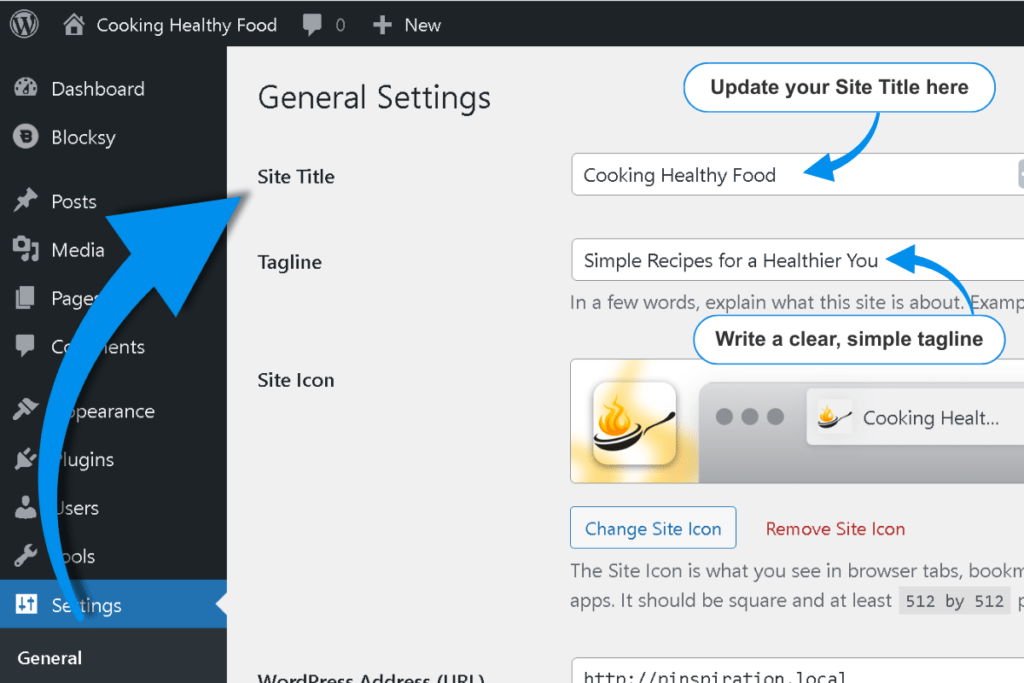 Wordpress General Settings Site Title Tagline