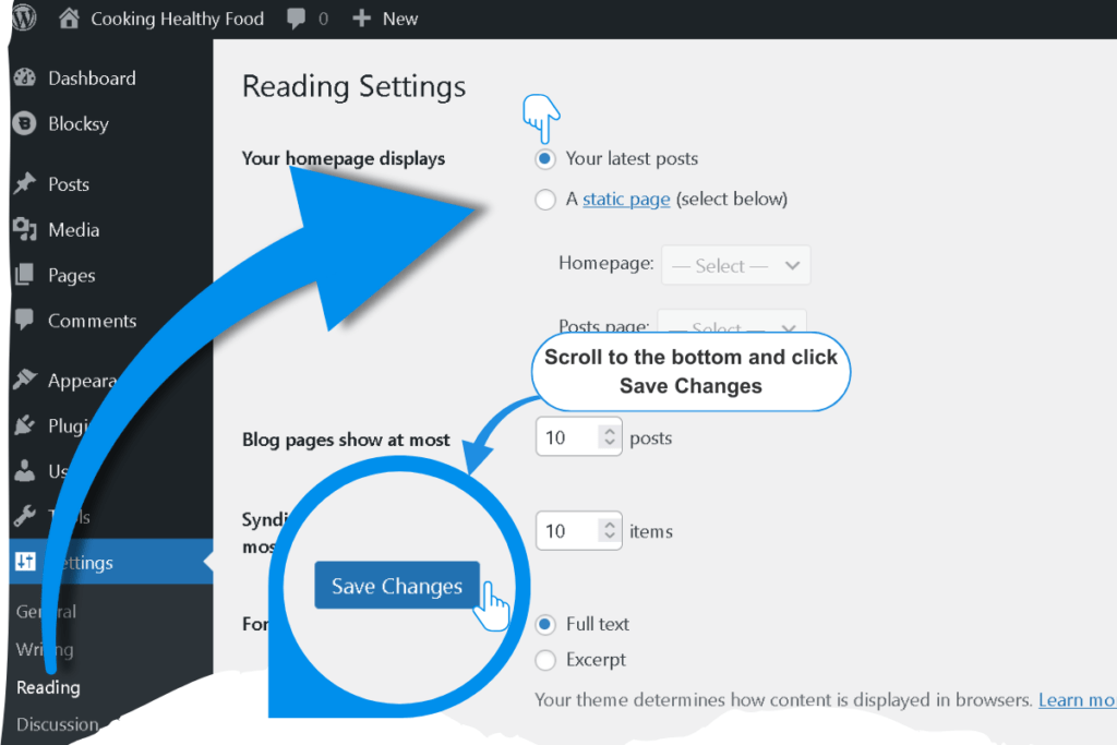 Wordpress Reading Settings Homepage