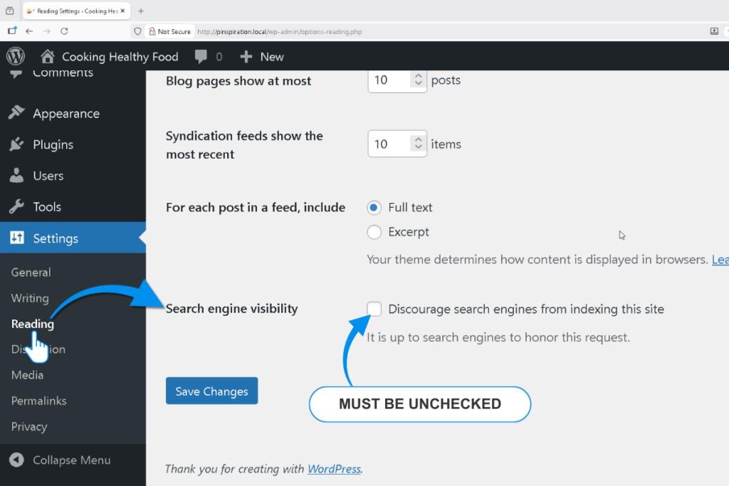 Wordpress Reading Settings Search Visibility