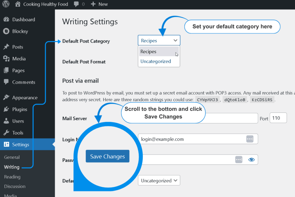 Wordpress Writing Settings Default Category