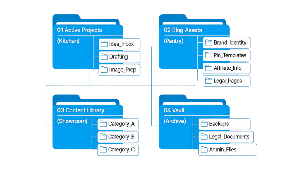 A clear example of a digital blog folder system showing how organized subfolders improve content management.
