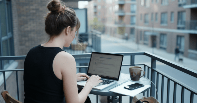 Featured image illustrating a beginner-friendly guide to tracking blog traffic, showing a casual workspace moment that conveys approachability and real-life blogging.