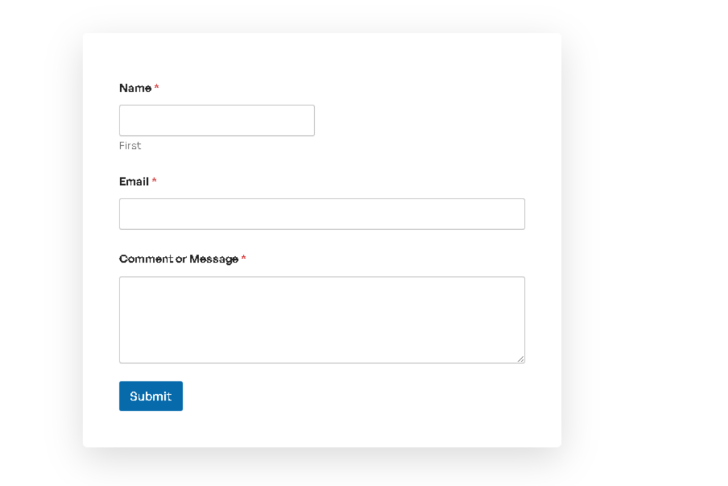 A clear example of a beginner‑friendly contact form showing the essential fields readers use to reach out with questions or collaboration ideas