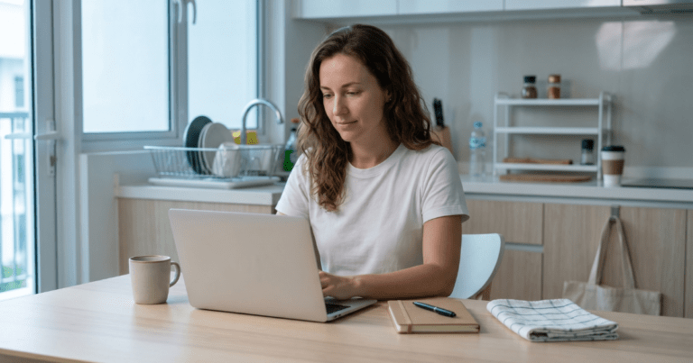 “A clean workspace with Pinterest analytics on a laptop, showing that Pinterest growth comes from search, not following people.”