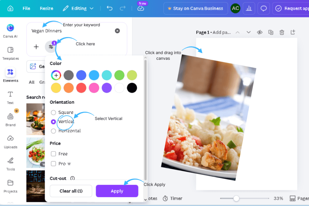 Screenshot showing an image dragged onto the Canva workspace